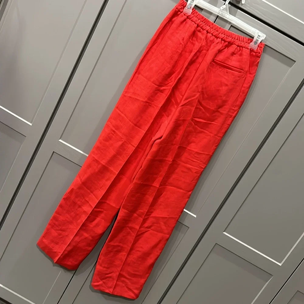 New Zara red linen trousers